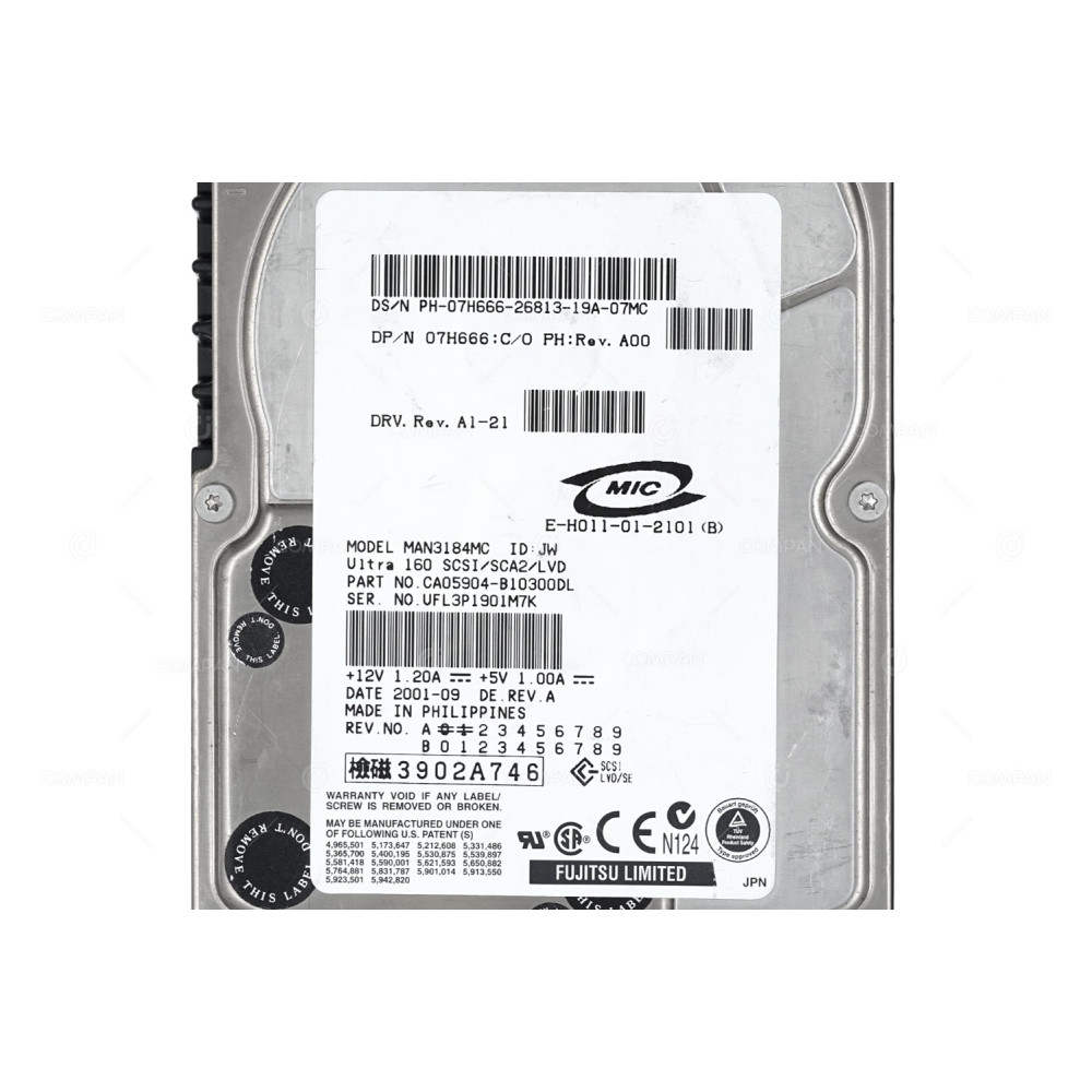 7H666 DELL HARD DRIVE 18GB 10K U160 3.5 SCSI 07H666
